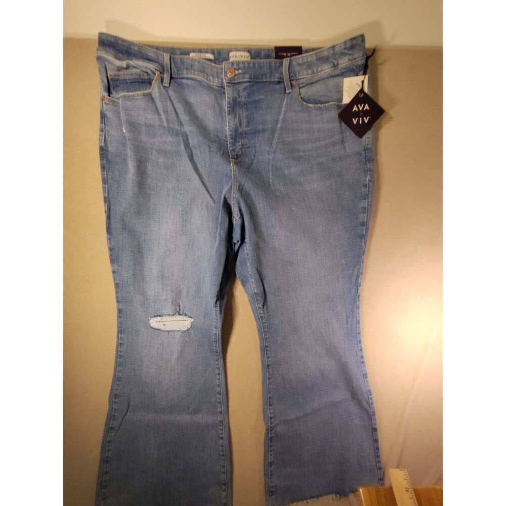 Ava & Viv 90s Look Distressed Cutoff Flare Leg Tummy Control High Rise Stretch